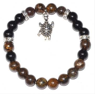 8mm Bronzite & Rainbow Obsidian with Turtle (image for) 8mm Bronzite & Rainbow Obsidian with Turtle