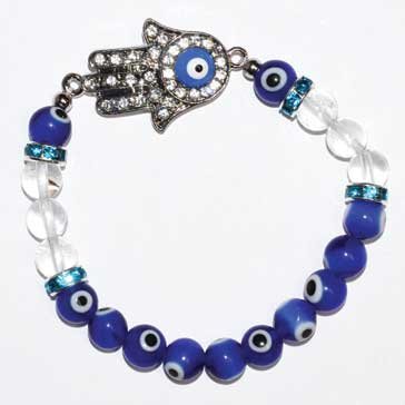 8mm Evil Eye/ Clear Quartz with Hand (image for) 8mm Evil Eye/ Clear Quartz with Hand