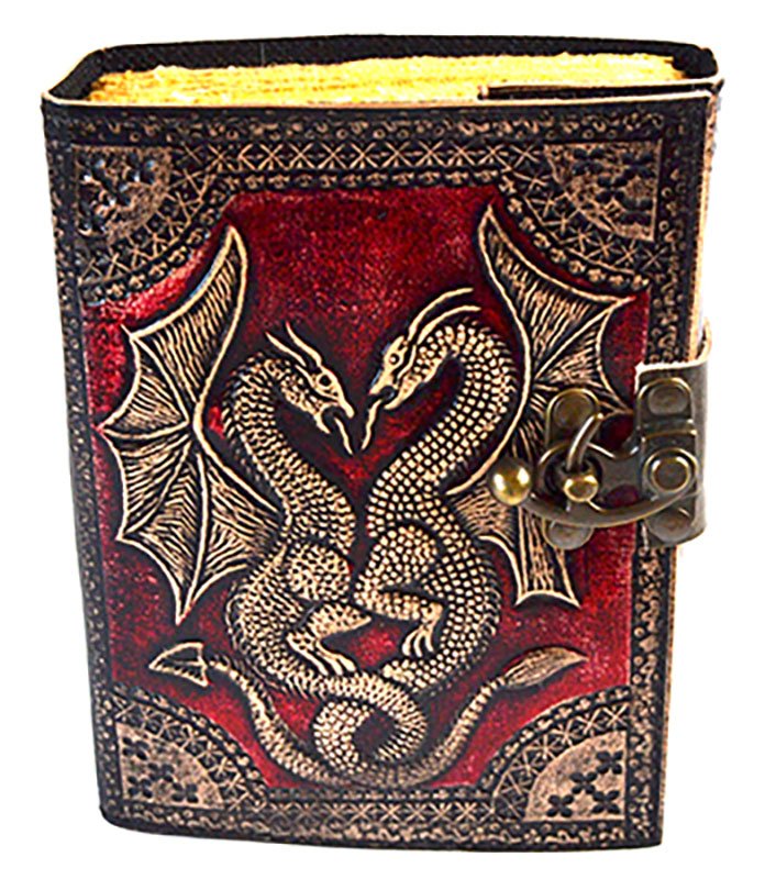 Red Double Dragon aged looking paper leather w/ latch 4 1/2" x 6 1/2" - Unlined (image for) Red Double Dragon aged looking paper leather w/ latch 4 1/2" x 6 1/2" - Unlined