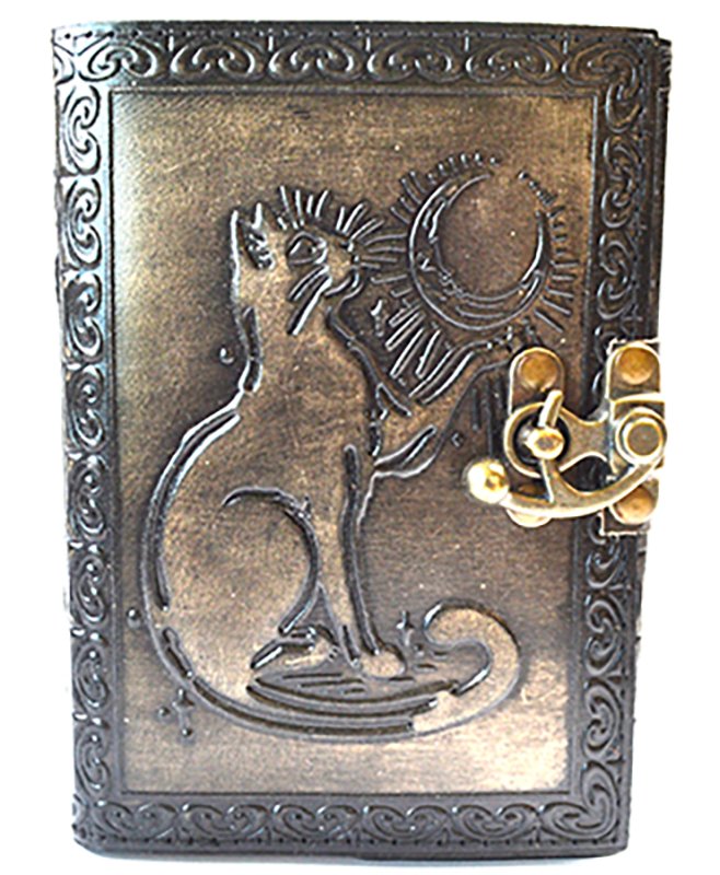 (image for) Cat aged looking paper leather w/ latch 4 1/2" x 6 1/2" - Unlined
