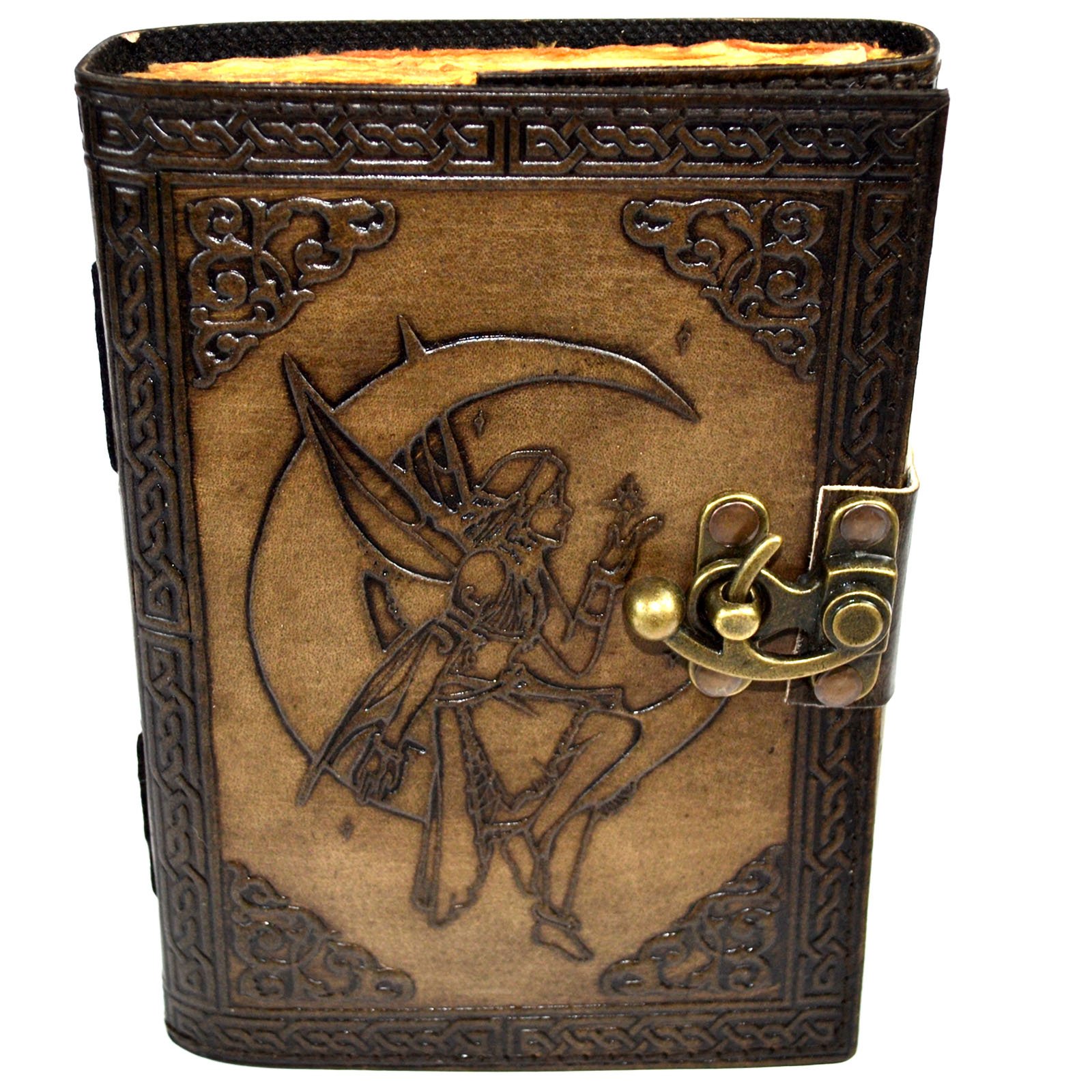 (image for) Fairy on Moon aged looking paper leather w/ latch