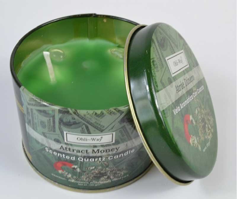Atrae Dinero (Attract Money) quartz tin candle (image for) Atrae Dinero (Attract Money) quartz tin candle
