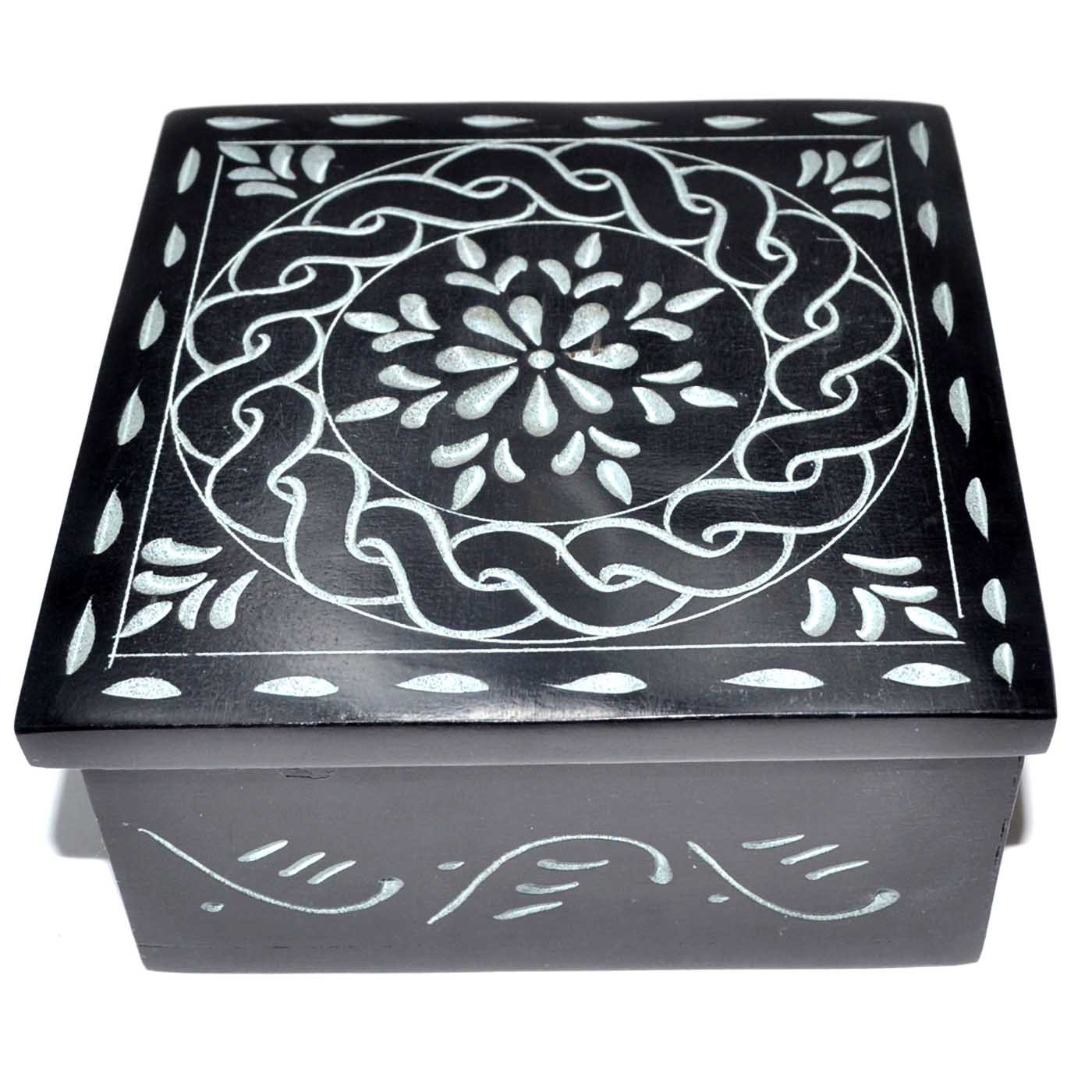 (image for) 4 1/4" x 4 1/4" Floral Mandala soapstone box