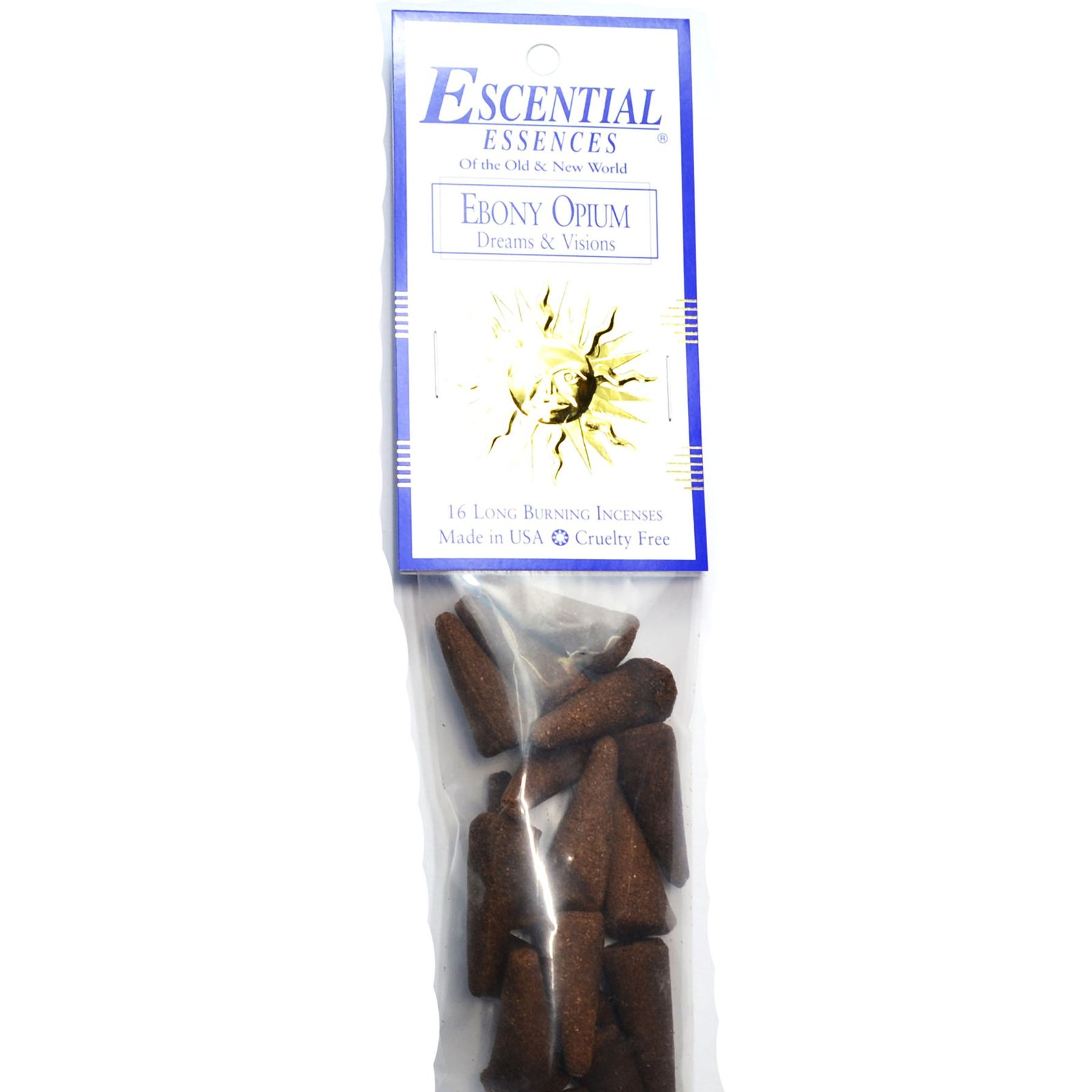 16/pk Ebony Opium escential essences incense cones (image for) 16/pk Ebony Opium escential essences incense cones