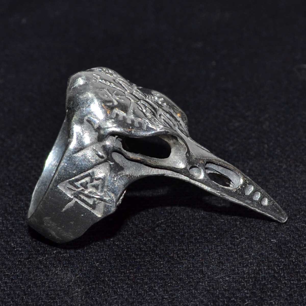 (image for) Raven Skull W Helm of Awe & Valknut ring size 12
