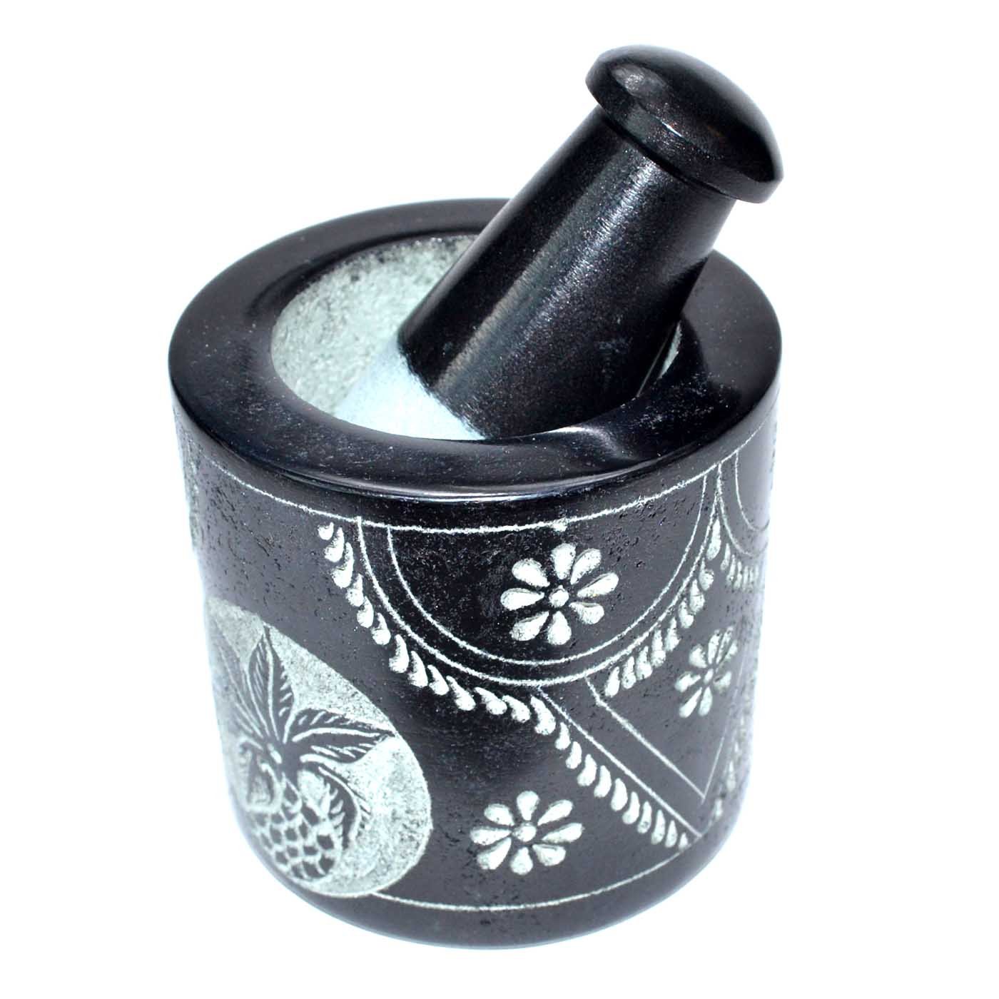 (image for) 2 3/4" x 3" Flower soapstone mortar & pestle set